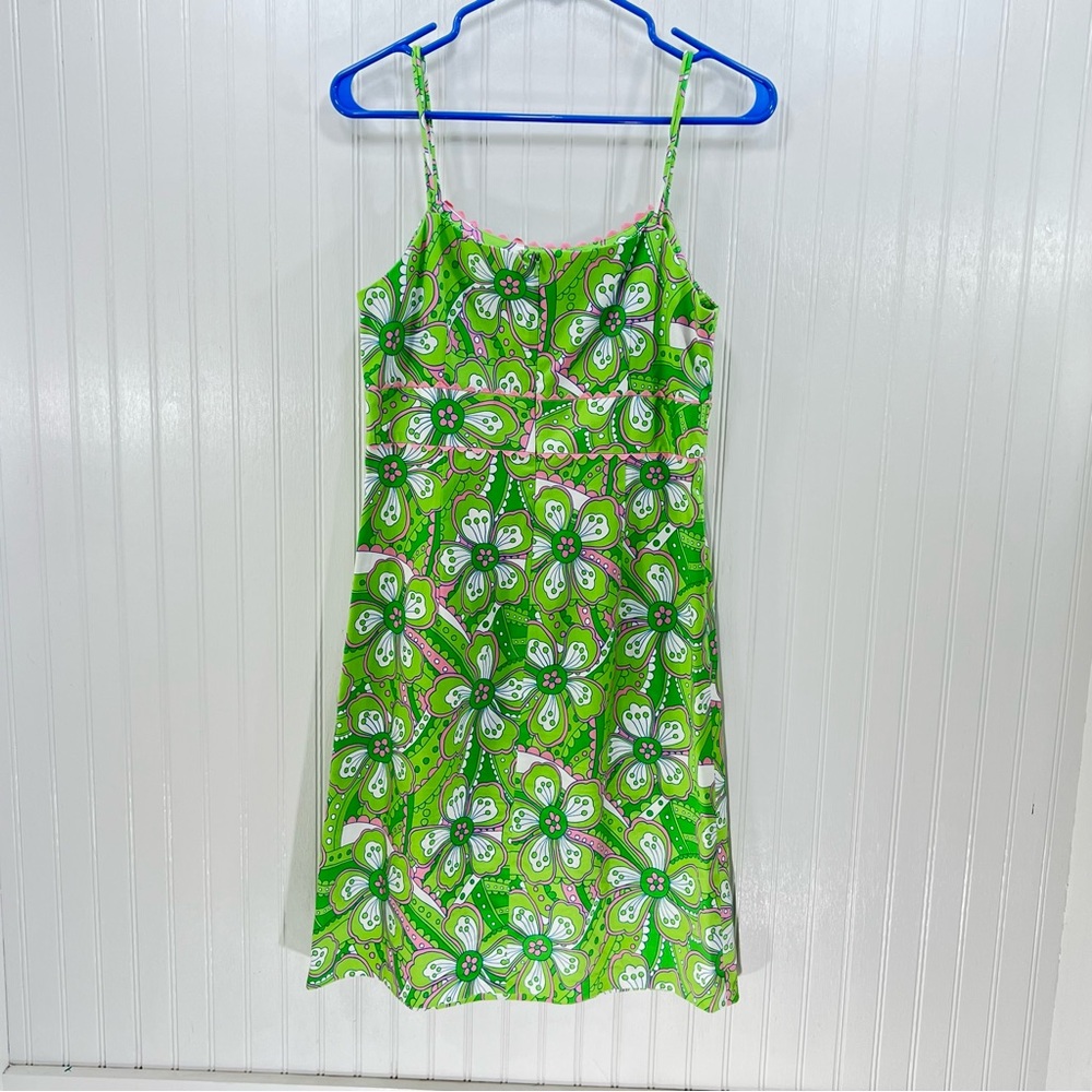 Island Republic Floral Mini Dress Size 4 Lime Green Pink Retro Mod Cotton Blend